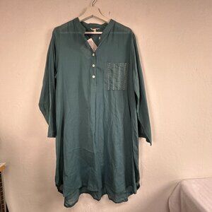 Marketplace Handmade Teal Cotton Tunic Dress With Embroidered Pocket Large New